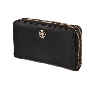 Tory Burch leather Continental double zipper black and gold Wallet